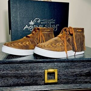 Agave Sky Cheyenne Fringe Shoes- Leather tennis shoe (women’s)